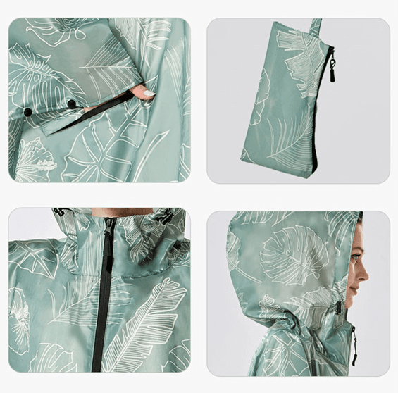 優雅な花柄ポンチョ風レインウェア