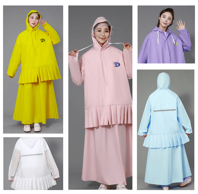 華やかフリル付きロング丈レインウェア