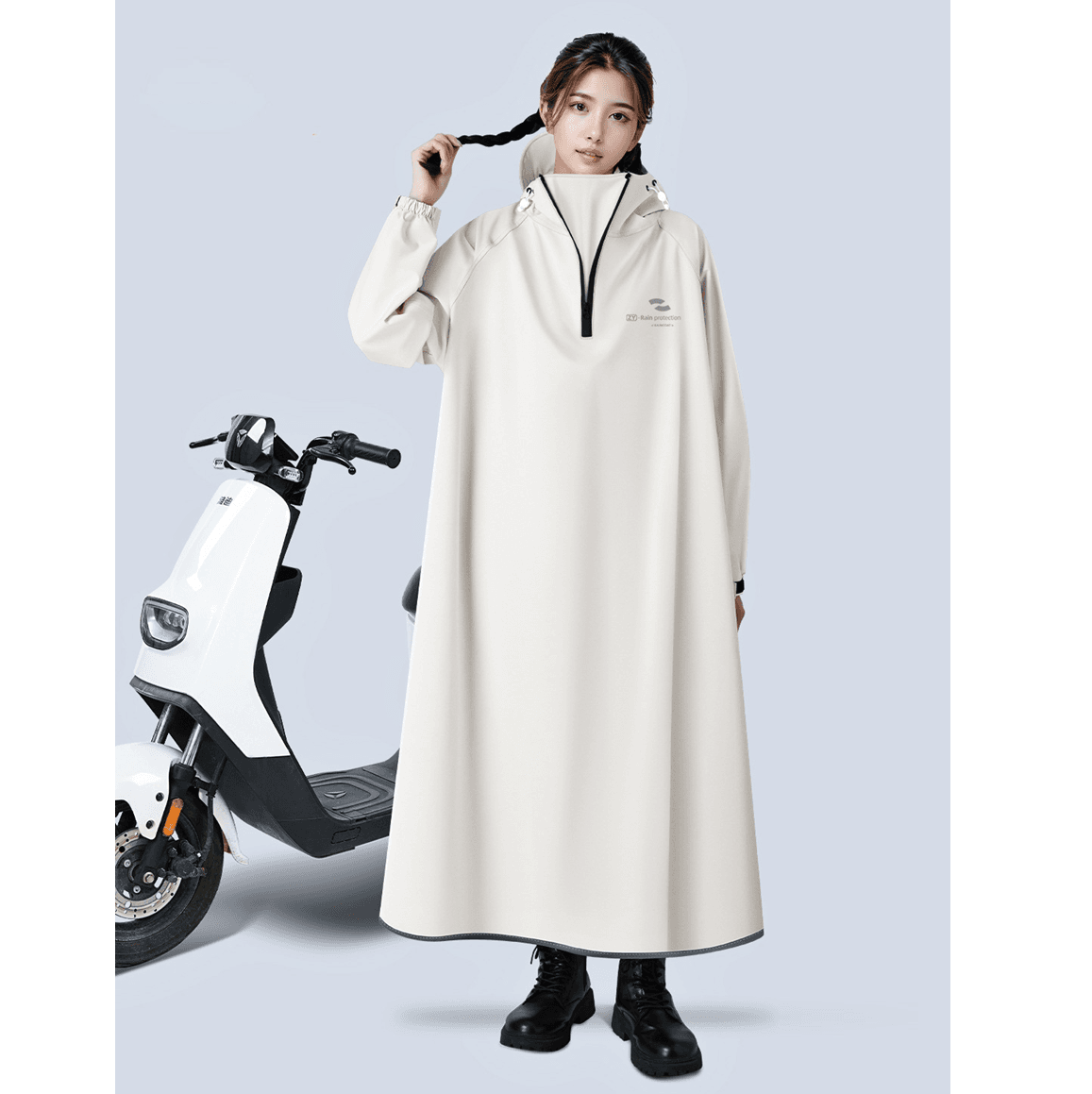 レインウェア 優美なロング丈レインポンチョ