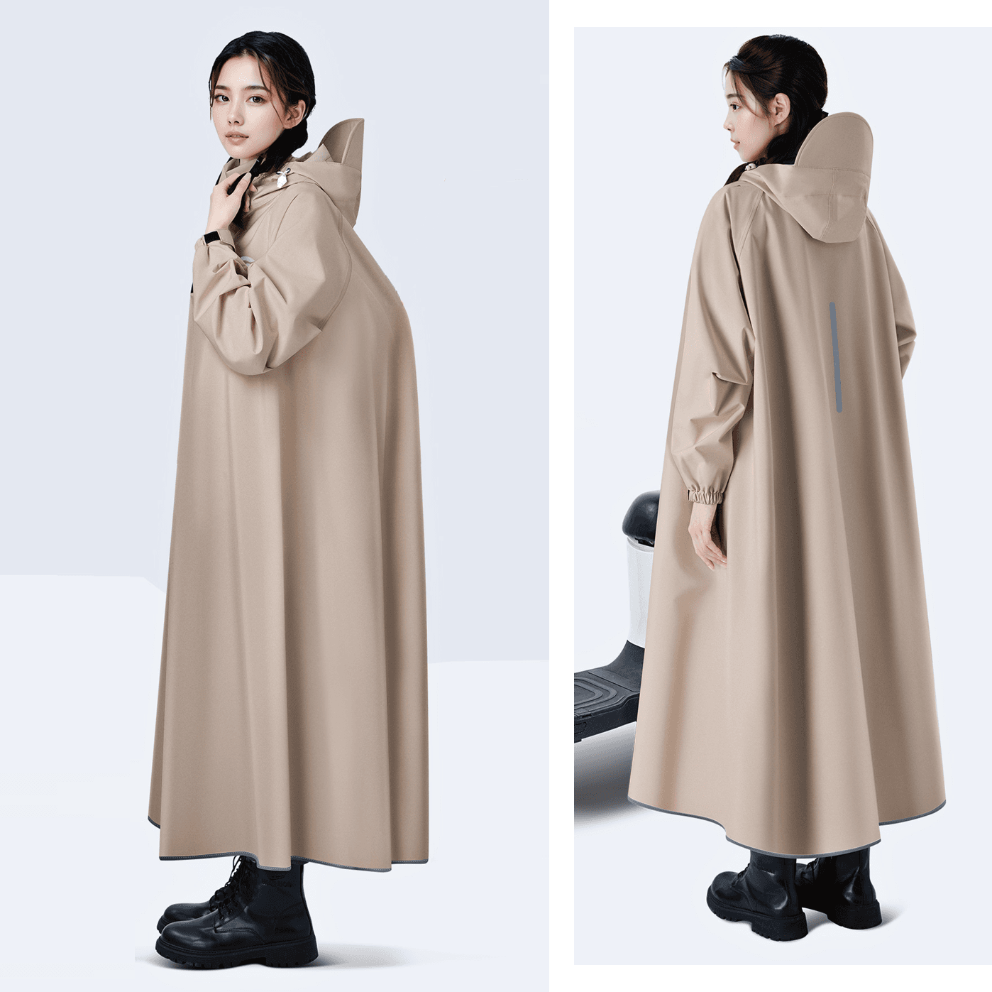 レインウェア 優美なロング丈レインポンチョ