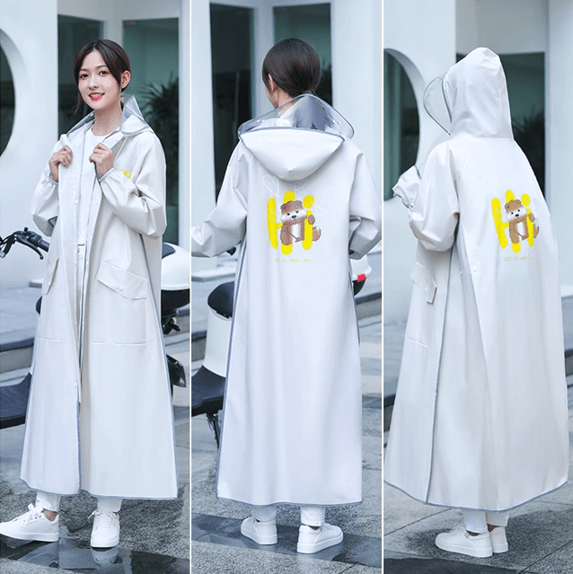 レインウェア 上品な襟付きロングレインコート