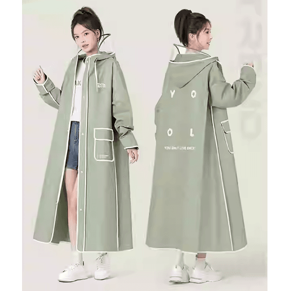 レインウェア スタイリッシュ ロング丈 フード付きレインコート