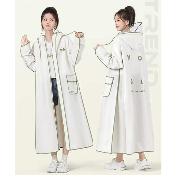 レインウェア スタイリッシュ ロング丈 フード付きレインコート