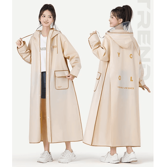 レインウェア スタイリッシュ ロング丈 フード付きレインコート
