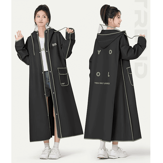 レインウェア スタイリッシュ ロング丈 フード付きレインコート