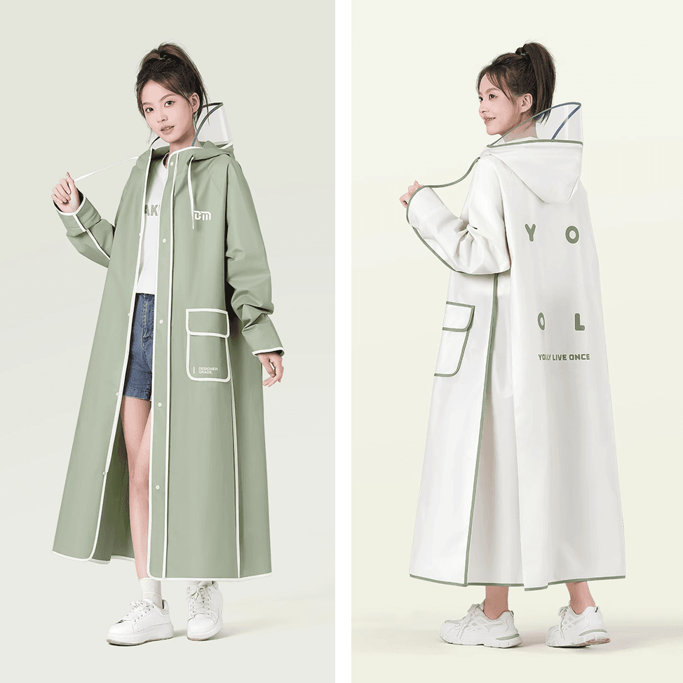 レインウェア スタイリッシュ ロング丈 フード付きレインコート