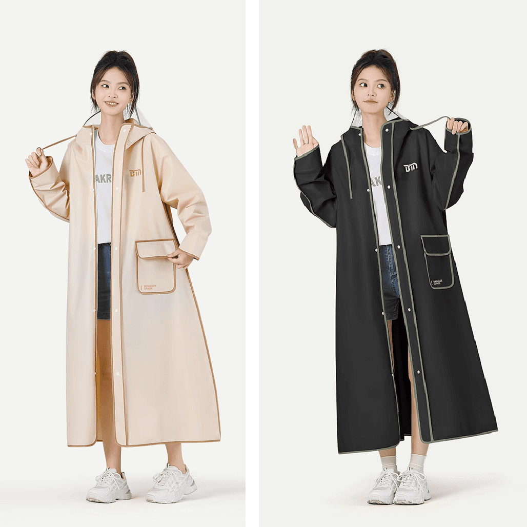 レインウェア スタイリッシュ ロング丈 フード付きレインコート